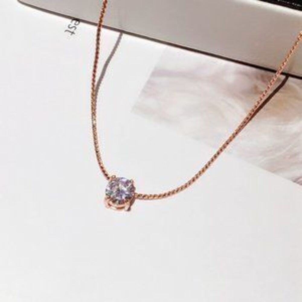 NEW 2 CT Solitaire Diamond 18K Rose Gold Necklace